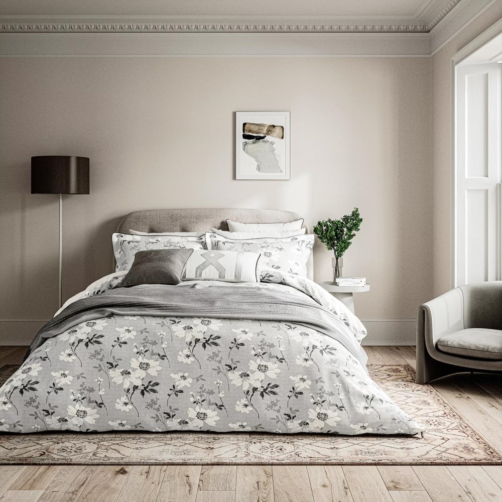 Sefa Print Bedding by Bedeck of Belfast in Silver White